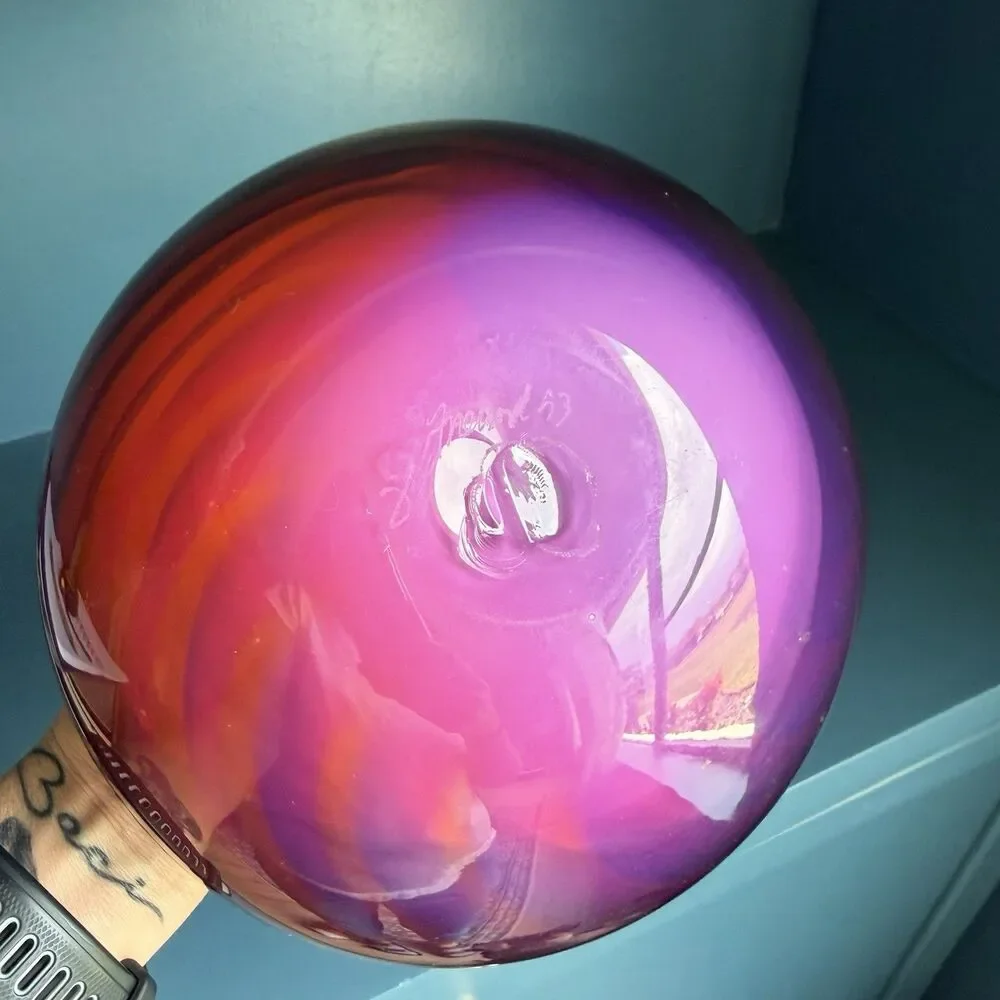 Vintage Hand Blown Studio Art Glass Vase Signed 53 7” Diameter 4” Tall Murano